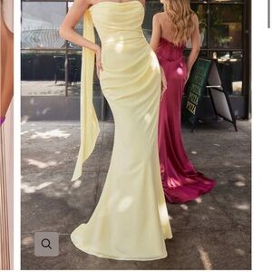 Strapless Pale Yellow Satin Mermaid Evening Dress by Mia Bella Cutoure